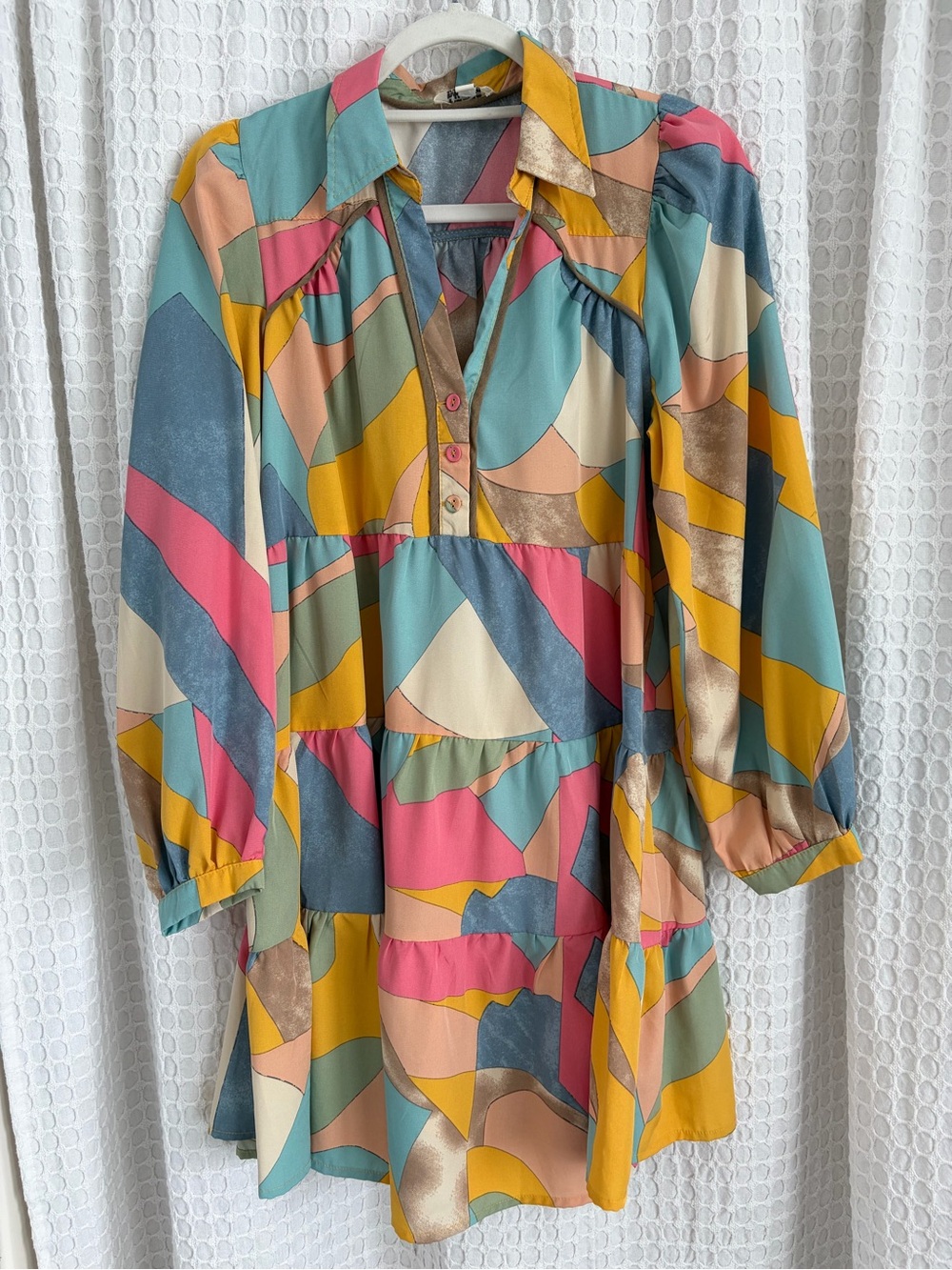 Umgee Multicolor Abstract Long-Sleeve Tiered Dress